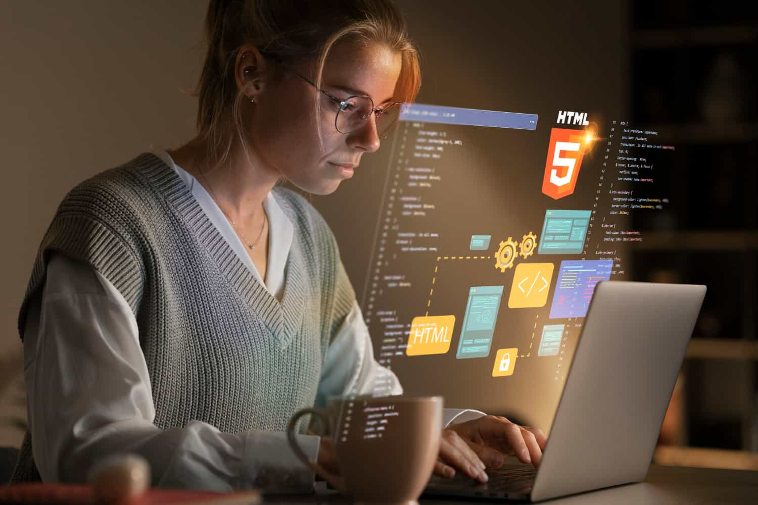 woman working on web programming with laptop